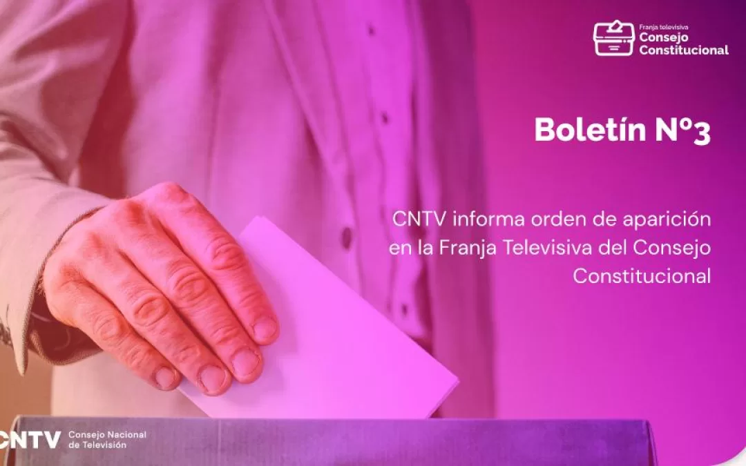 Tercer boletín de franja: CNTV informa orden de aparición en la Franja Televisiva del Consejo Constitucional