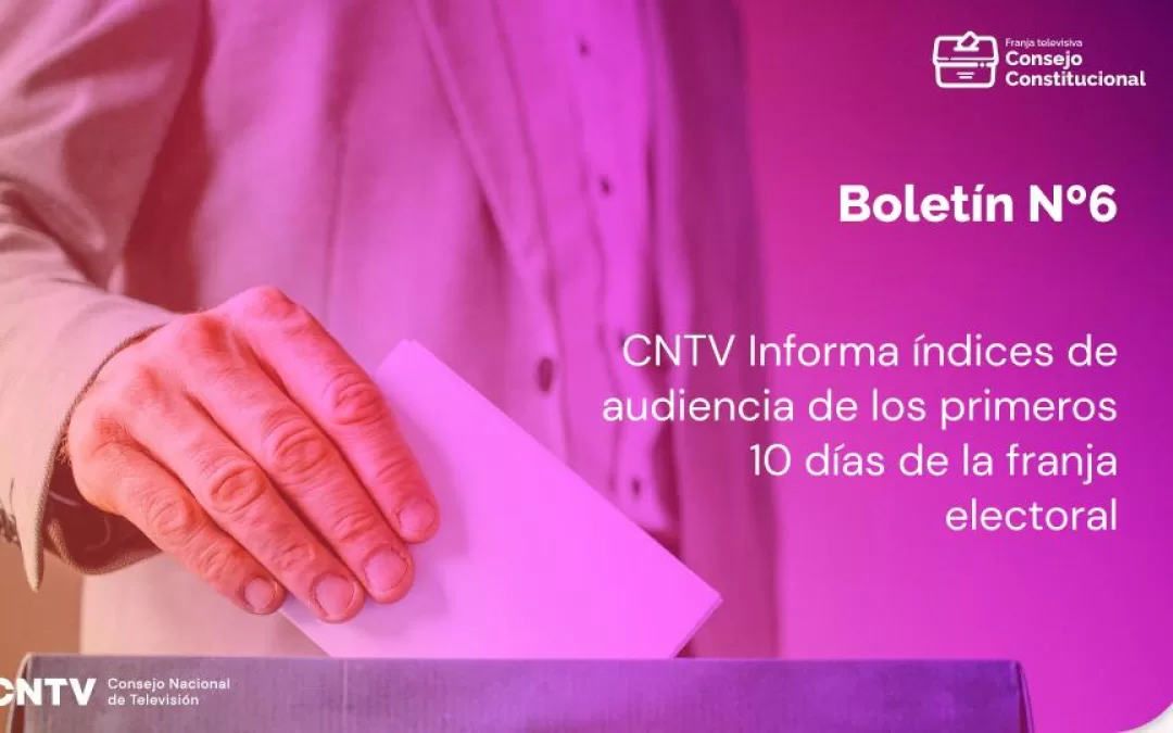 Sexto boletín franja electoral: CNTV Informa índices de audiencia de los primeros 10 días de la franja electoral